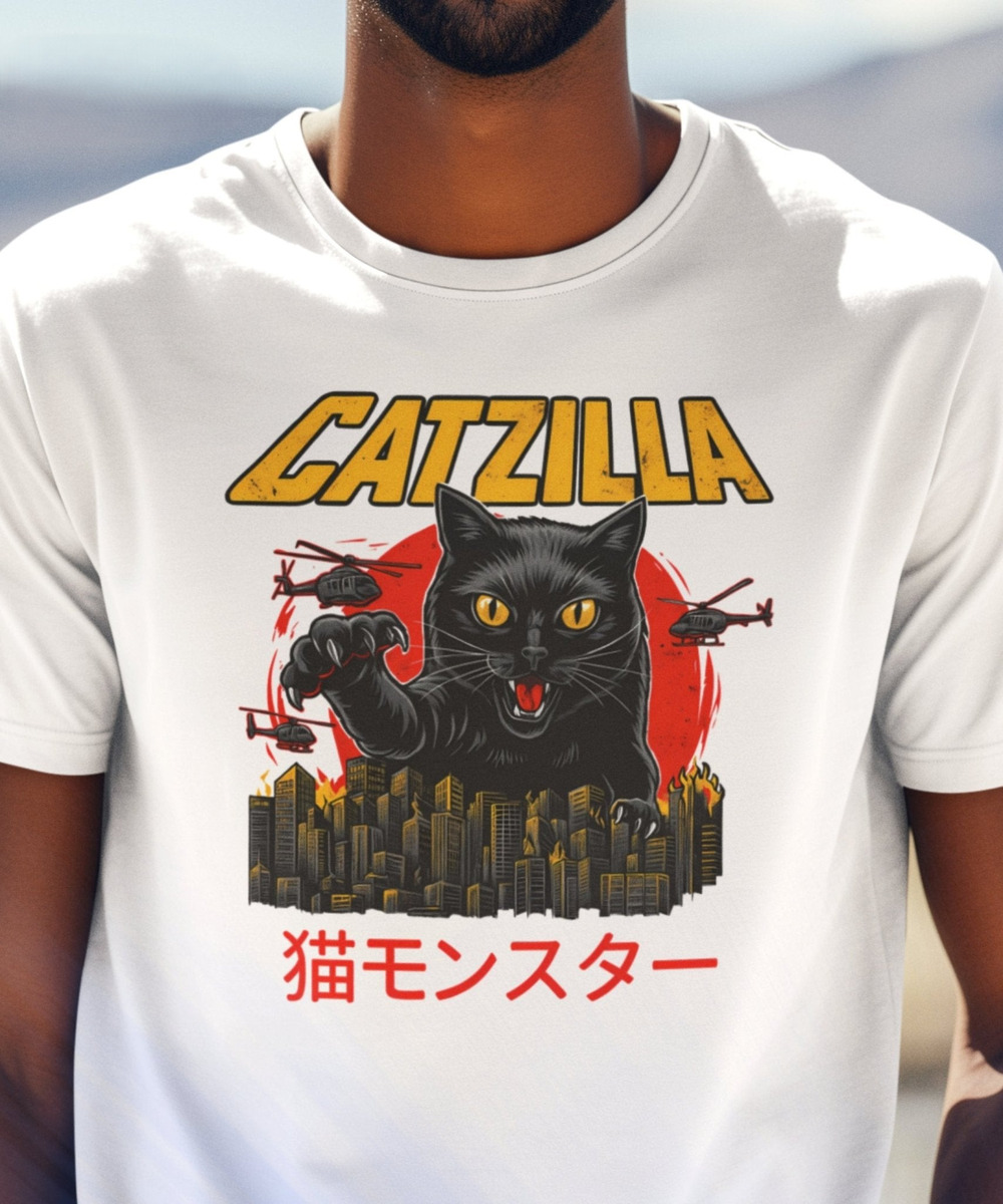 Catzilla T Shirt Funny Cat Vs City Monster Tees